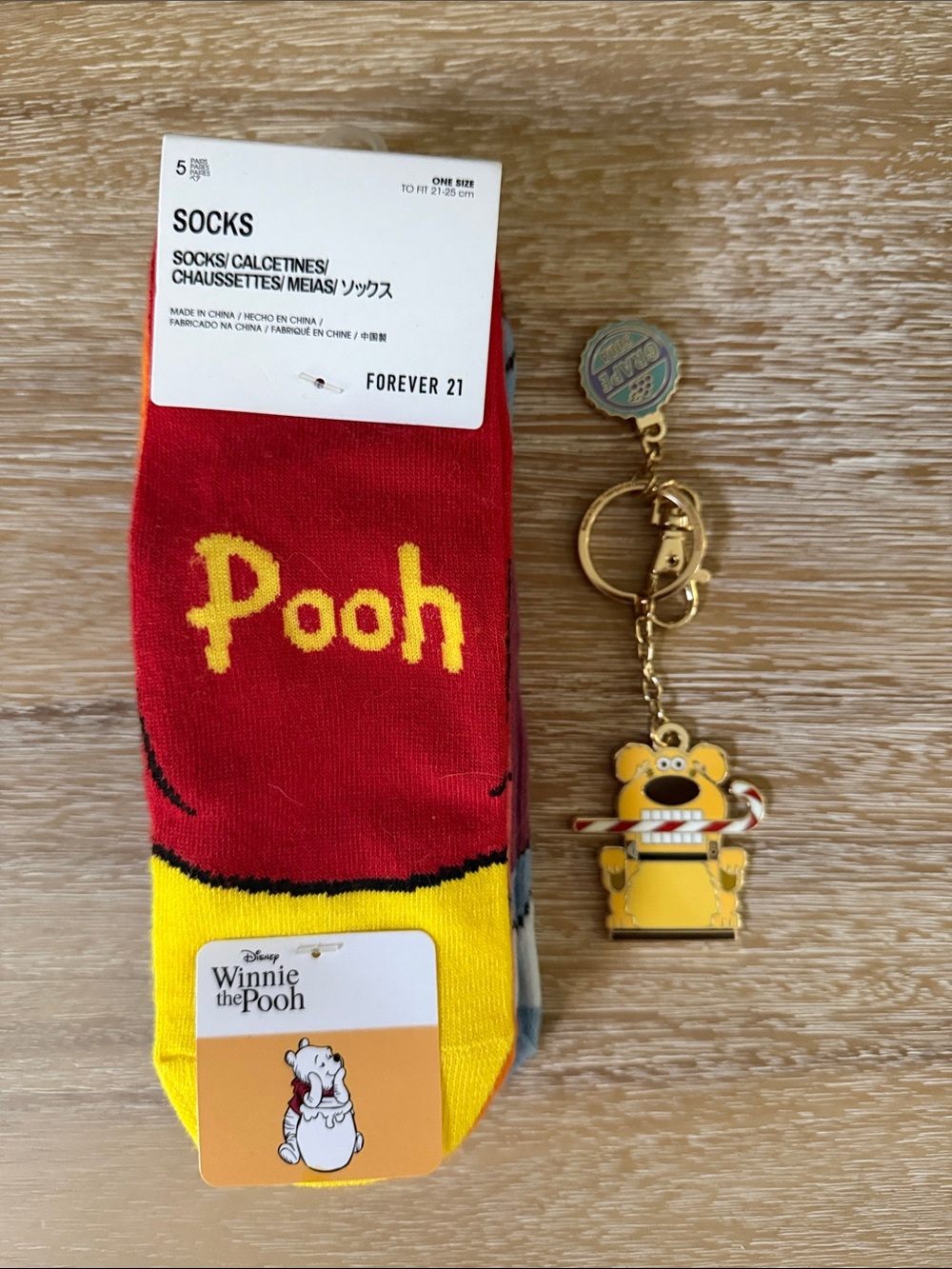 Forever 21 Winnie the Pooh Red and Yellow Crew Socks